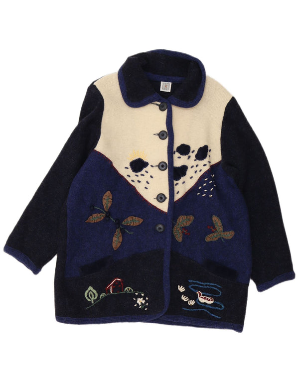 vintage Womens Cardigan Sweater UK 16 Grand Bleu Marine Colourblock Nouveauté