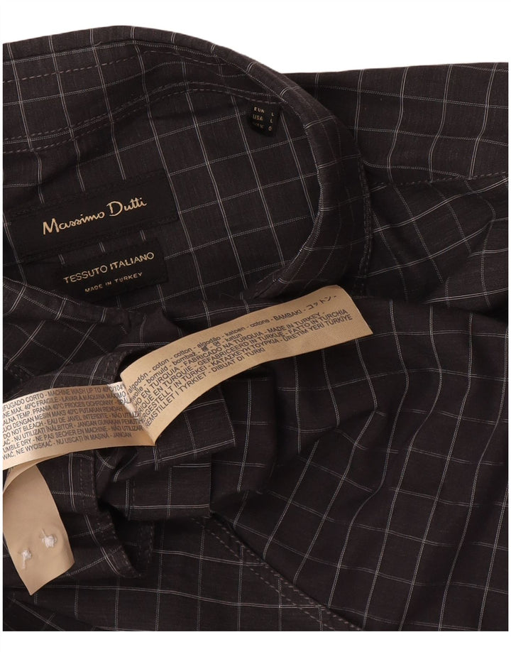 Massimo Dutti Chemise Homme Grand Carreau Gris Coton