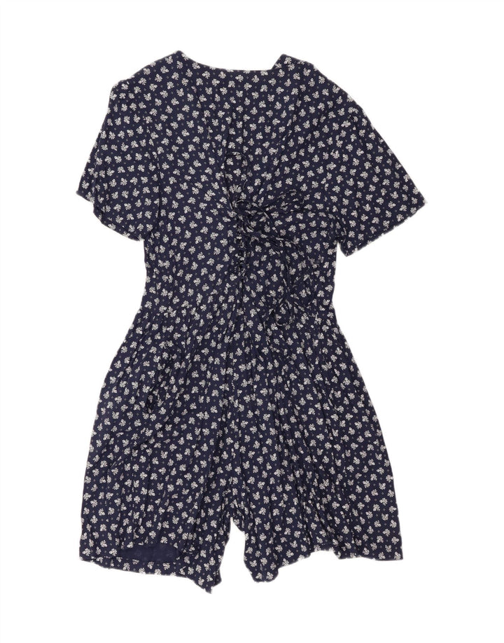 vintage Femme Playsuit UK 20 2XL Bleu Marine Floral Viscose