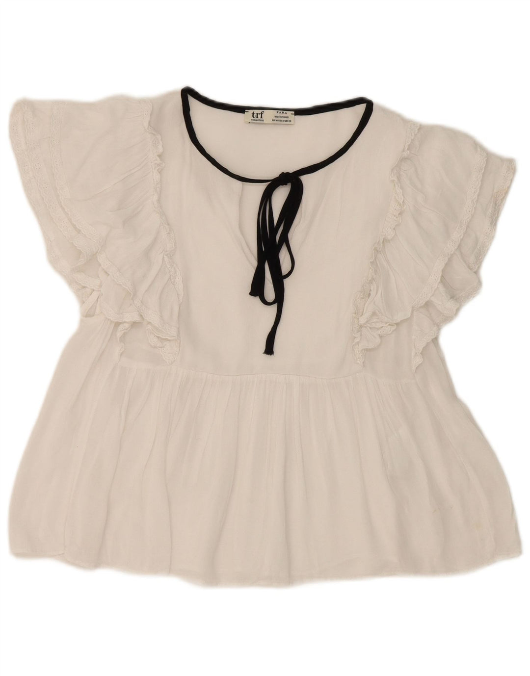 Zara Chemisier chauve-souris à nouer sur le devant pour femme UK 12 en coton blanc moyen