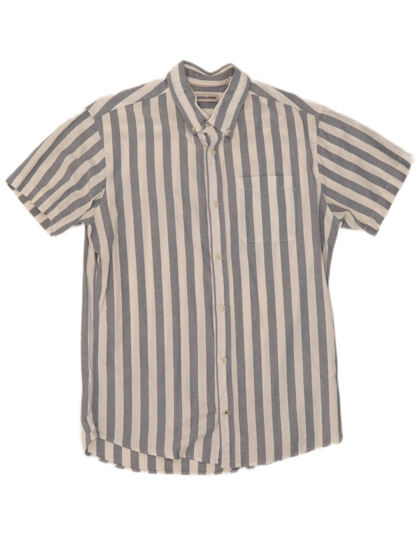 Jack & Jones Chemise à Manches Courtes Homme Bleu Moyen Rayé Coton