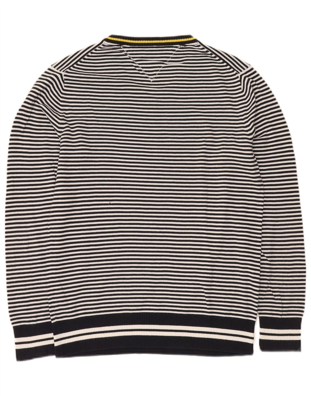TOMMY HILFIGER Pull col en V pour homme Petit coton rayé bleu marine