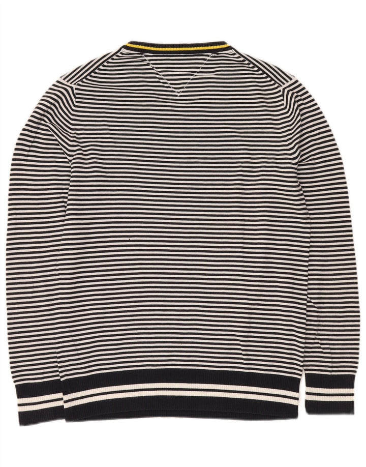 TOMMY HILFIGER Pull col en V pour homme Petit coton rayé bleu marine