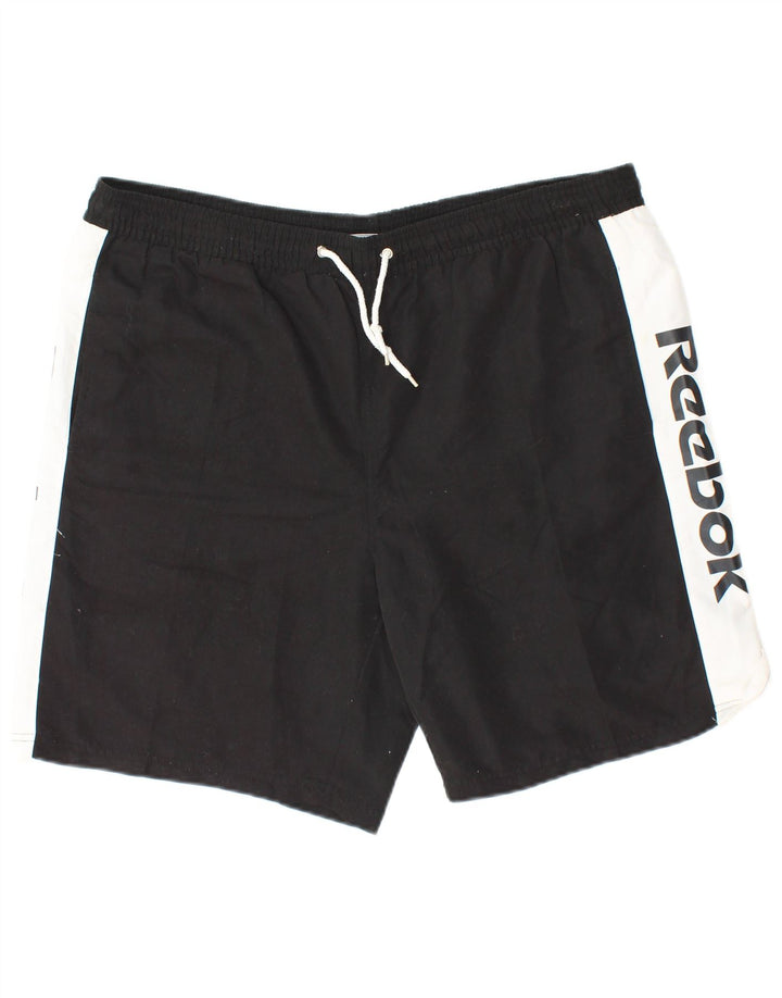 REEBOK Short de sport graphique pour hommes XL Noir Colorblock Polyester