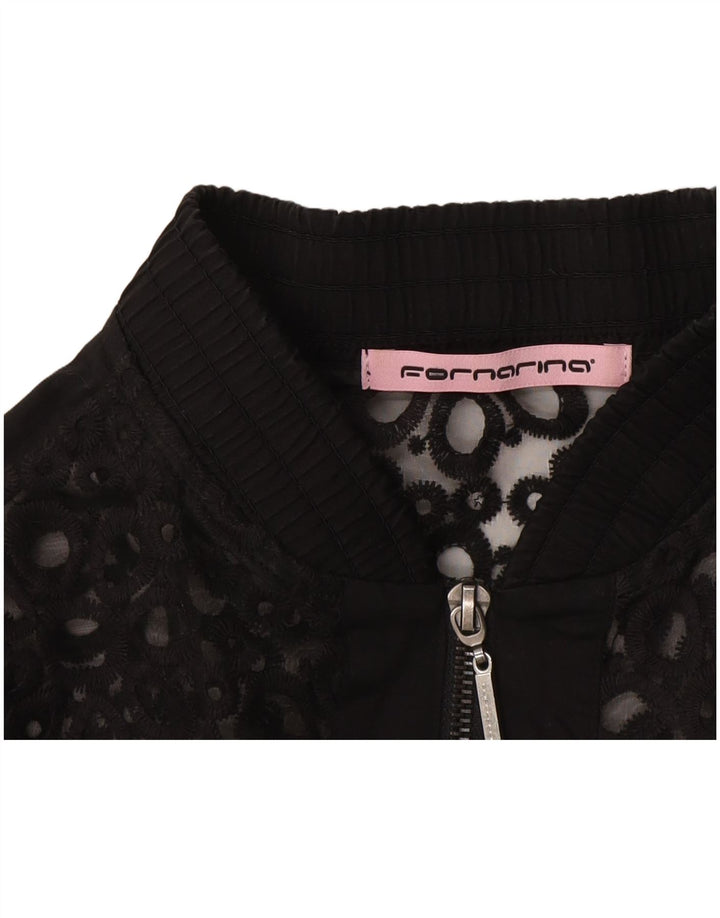 Fornarina Veste bomber en dentelle pour femme UK 12 Medium Noir Floral
