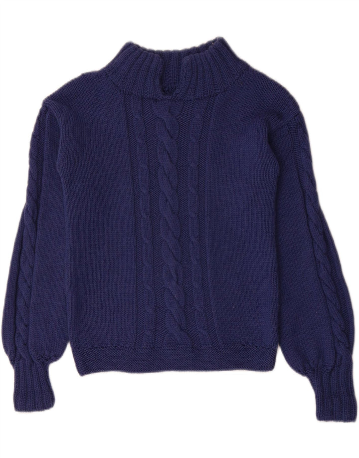 VINTAGE Pull col roulé femme UK 10 Petit Bleu Marine