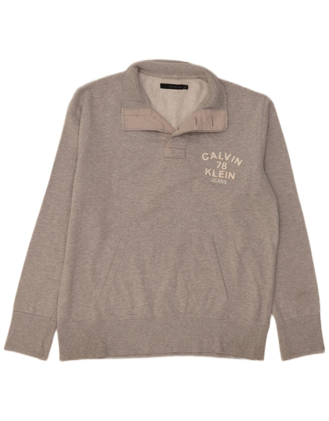 Calvin Klein Jeans Sweat-shirt graphique à col boutonné pour homme 2XL Gris