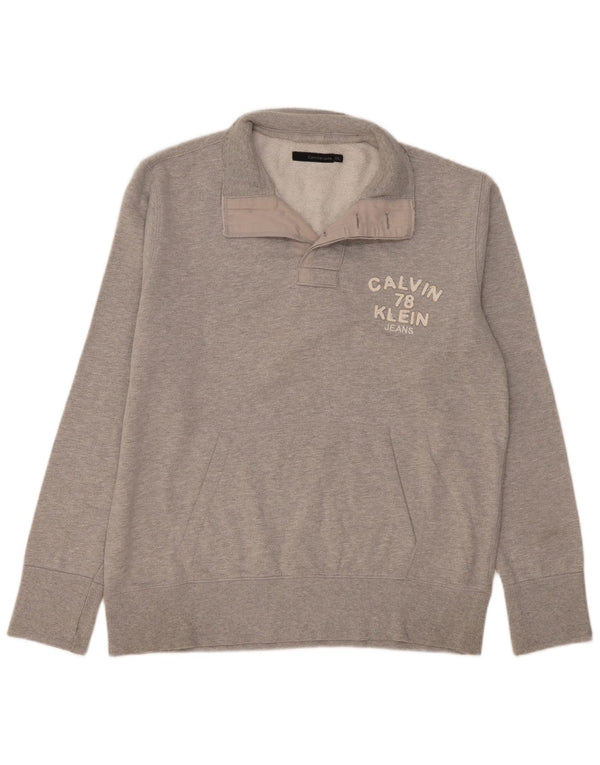 Calvin Klein Jeans Sweat-shirt graphique à col boutonné pour homme 2XL Gris