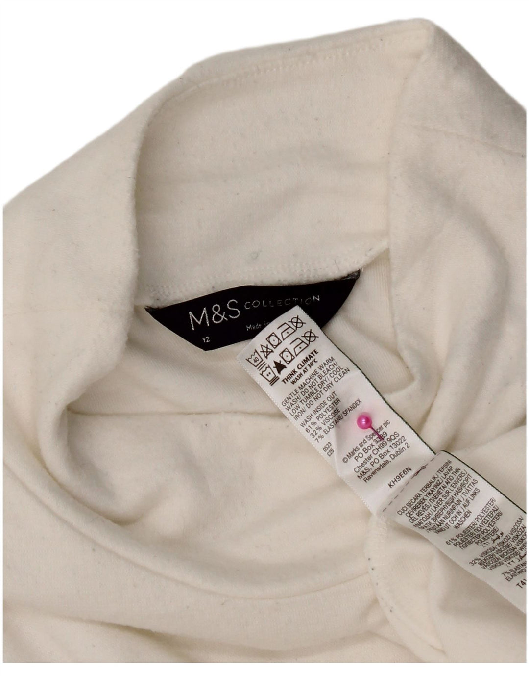 Marks & Spencer Haut à manches longues pour femme UK 12 Medium Blanc Polyester