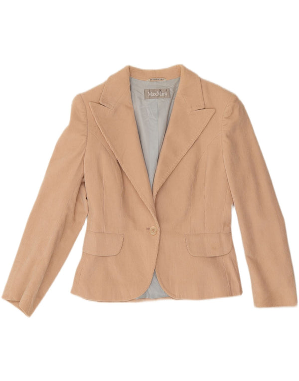 Max Mara Veste blazer en velours côtelé à 1 bouton pour femme UK 12 Coton beige moyen