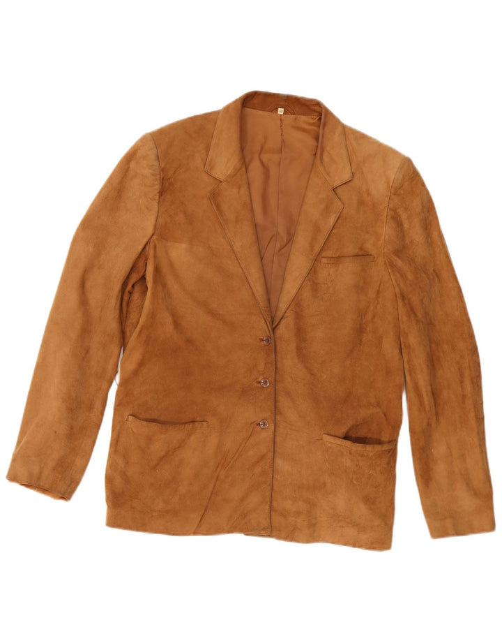 vintage Femme 3 Boutons Blazer En Daim Veste IT 48 XL Cuir Beige