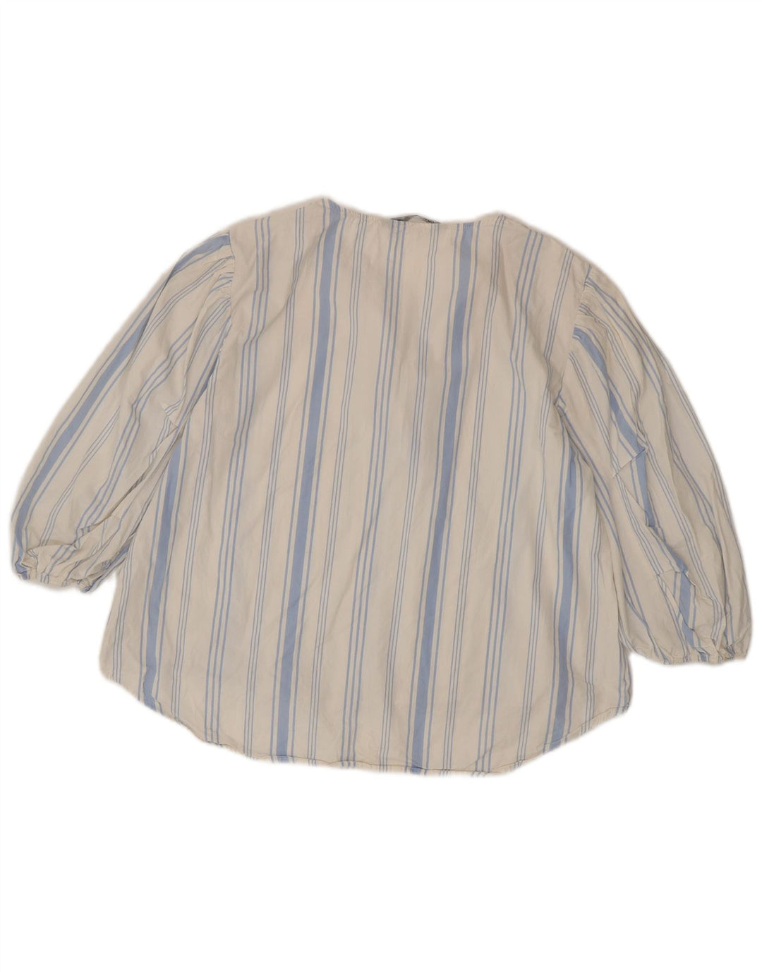 ZARA Femme Chemisier à Manches 3/4 Top UK 12 Bleu Moyen Rayé