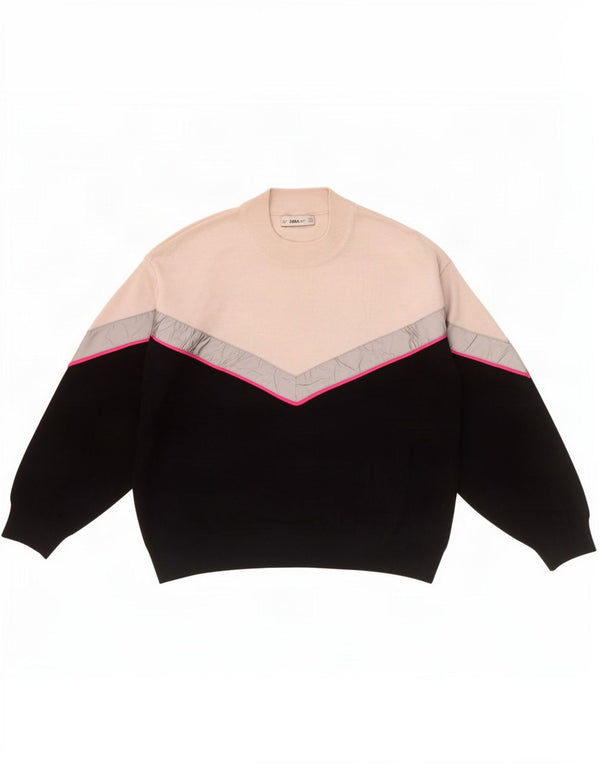 Zara Pull col roulé pour femme UK 14 Medium Noir Colourblock