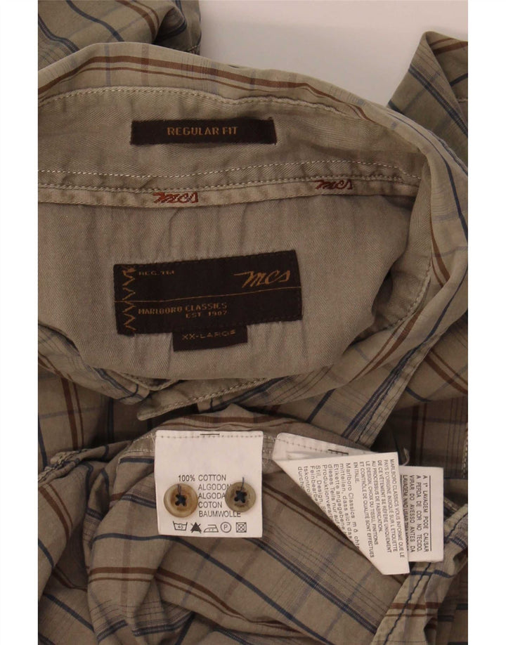 Marlboro Classics Chemise coupe régulière pour homme 2XL Kaki à carreaux en coton