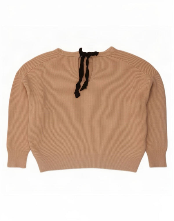 Zara Womens Crop Oversized Boat Neck Jumper Sweater UK 16 Large Beige