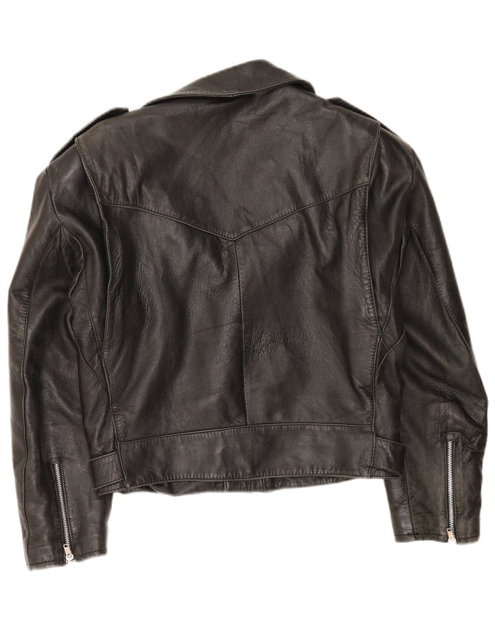 veste de motard en cuir crop femme vintage IT 46 Grand cuir noir