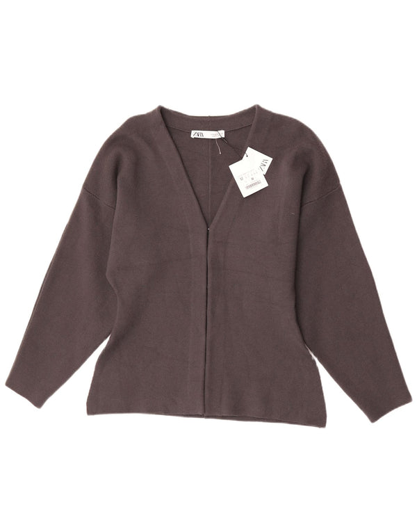 Zara Cardigan Femme Pull UK 12 Gris Moyen Viscose