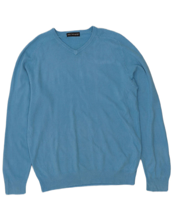 Marks & Spencer Pull autographe à col en V pour homme Petit Bleu Acrylique