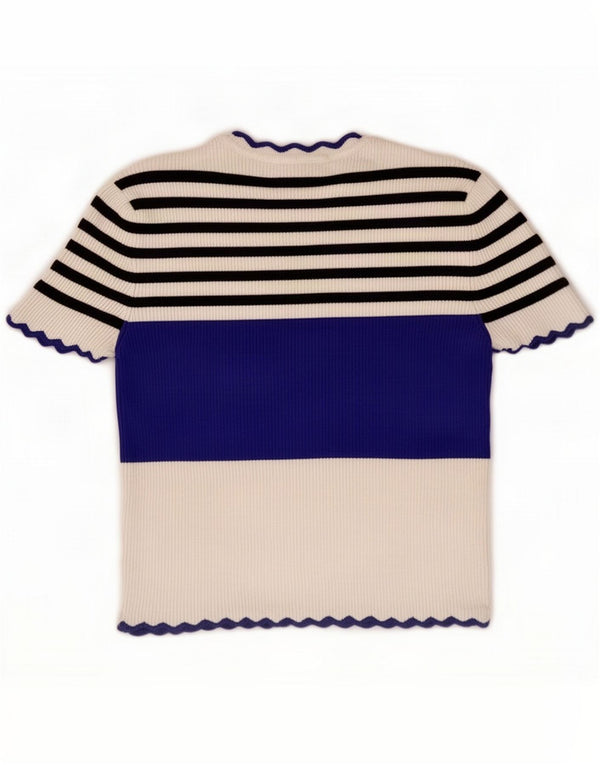 Zara Womens Crop Blouse Top UK 8 Small White Rayé Viscose