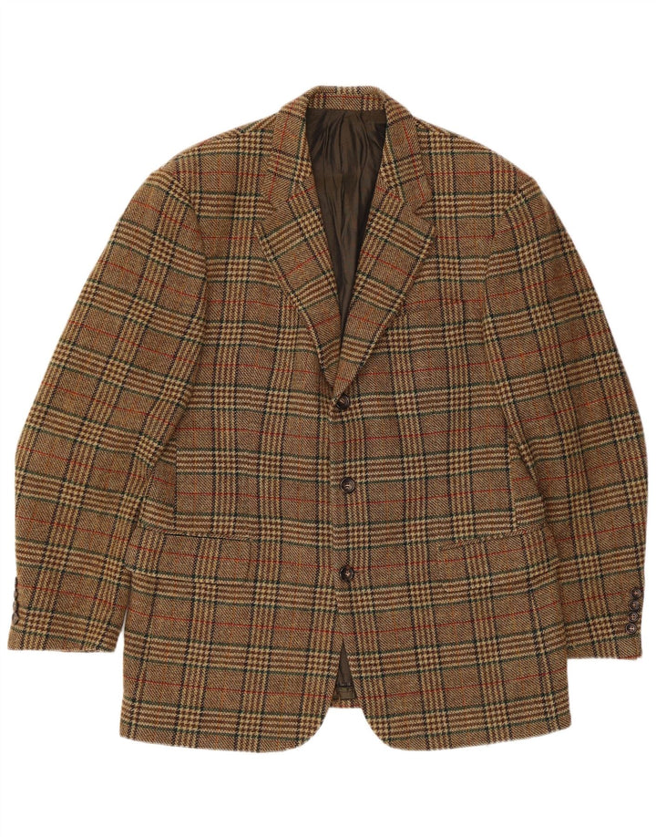 Hugo Boss Veste blazer à 3 boutons pour homme EU 52 XL Beige à carreaux en laine vierge