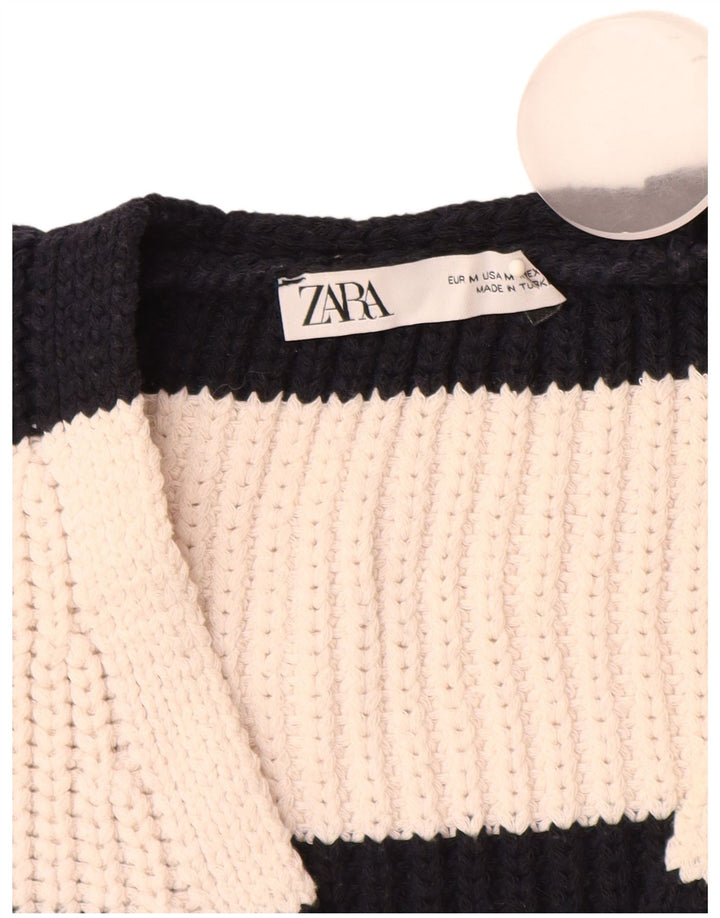 Zara Femme Débardeur UK 14 Medium Off White Rayé Polyester