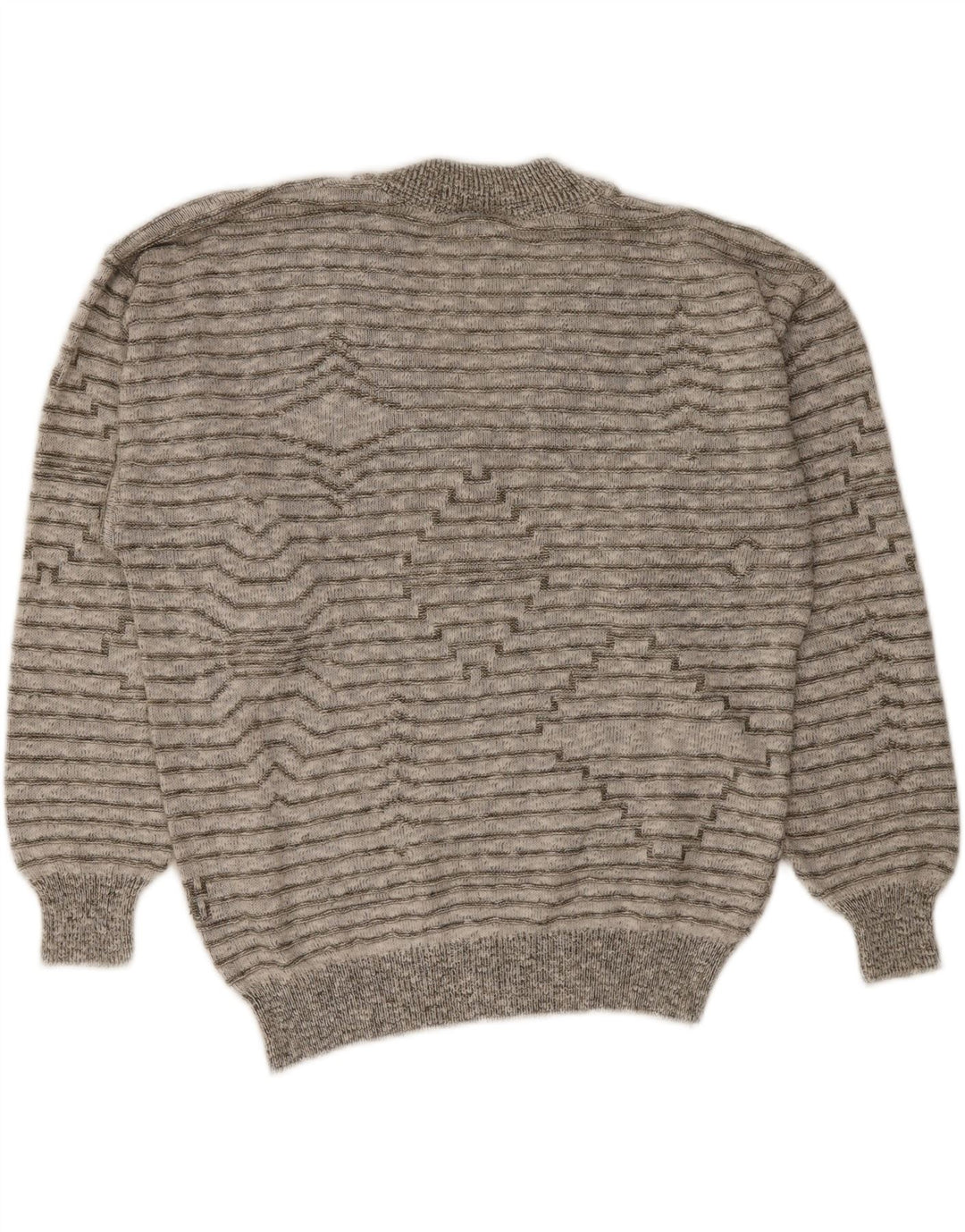 vintage Homme Col V Pull Pull Gris Moyen Rayé