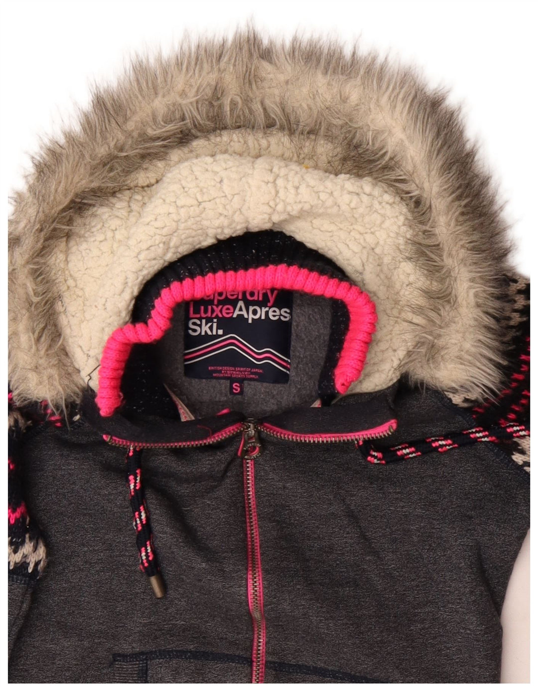 Superdry Pull à capuche zippé pour femme UK 10 Petit gris Chevron Polyester