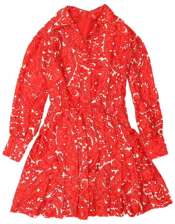 vintage Femme Robe A-Line UK 12 Moyen Rouge Paisley