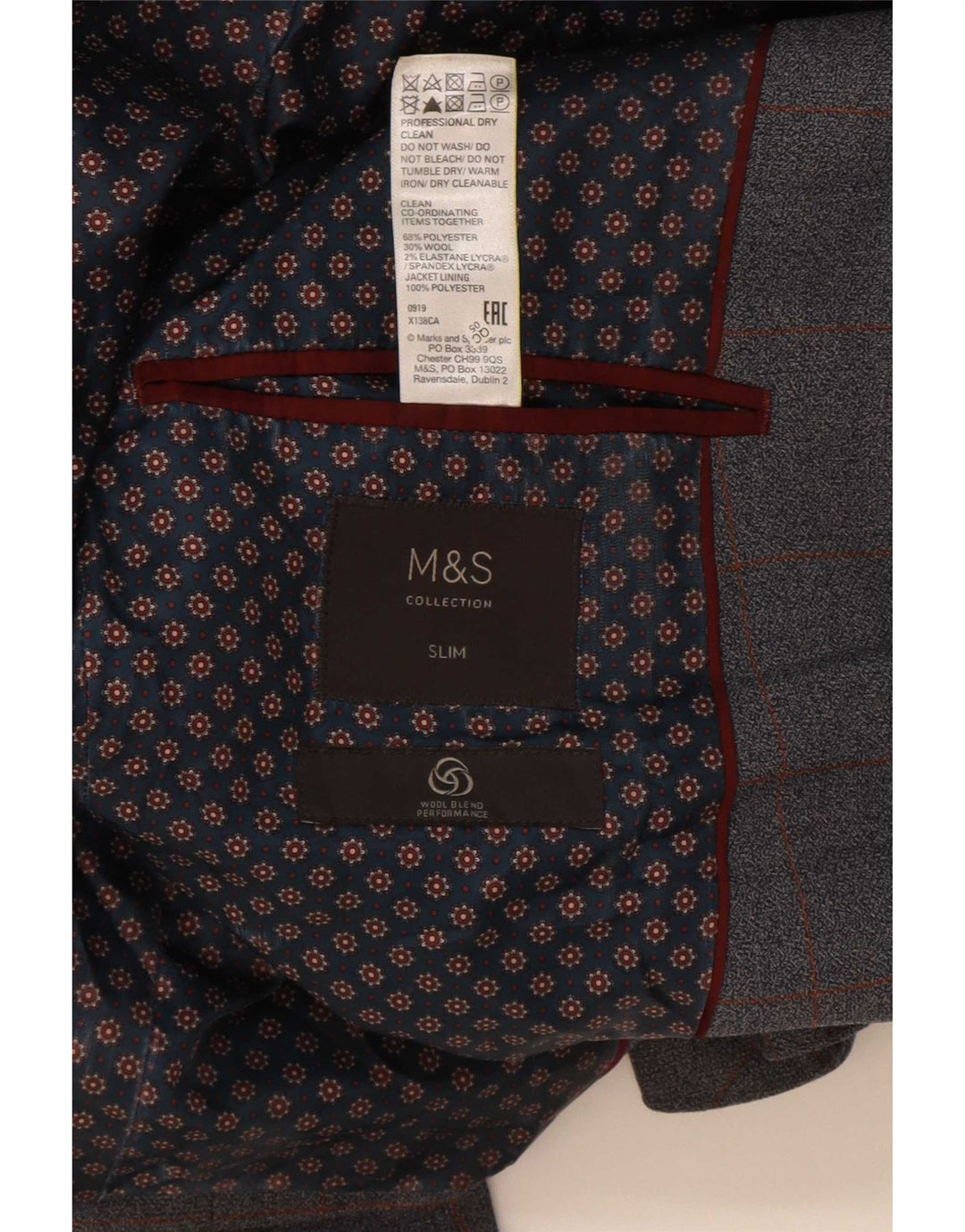Marks & Spencer Veste blazer coupe slim à 2 boutons pour homme UK 36 Petit carreaux bleus