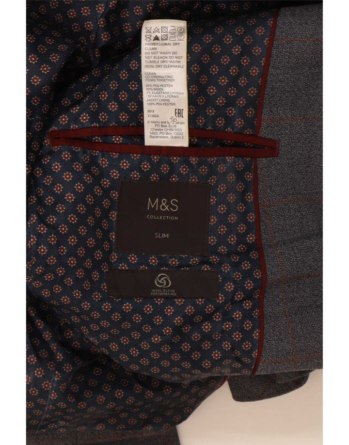 Marks & Spencer Veste blazer coupe slim à 2 boutons pour homme UK 36 Petit carreaux bleus