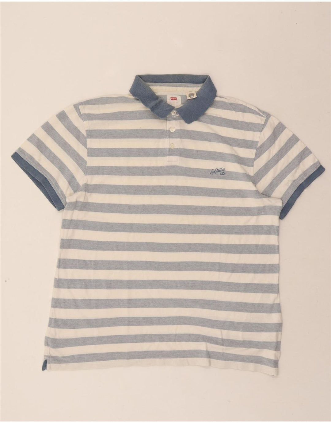 LEVI'S Mens Polo Shirt XL Blue Striped Cotton Vintage Levi's and Second-Hand Levi's from Messina Hembry 
