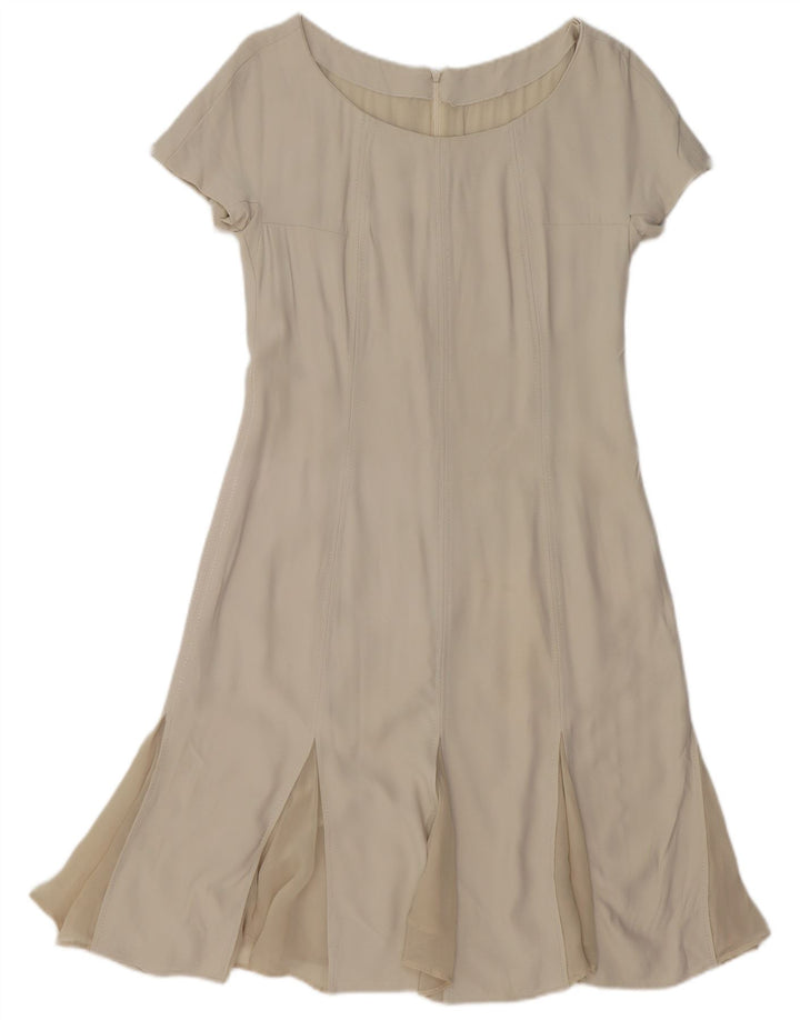 VINTAGE Robe A-Line Femme UK 12 Moyen Blanc