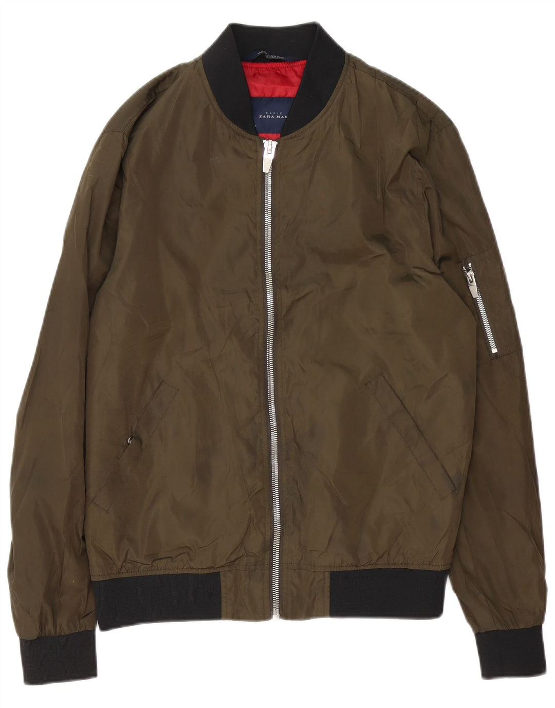 Zara Veste Bomber Homme UK 38 Polyester Vert Moyen