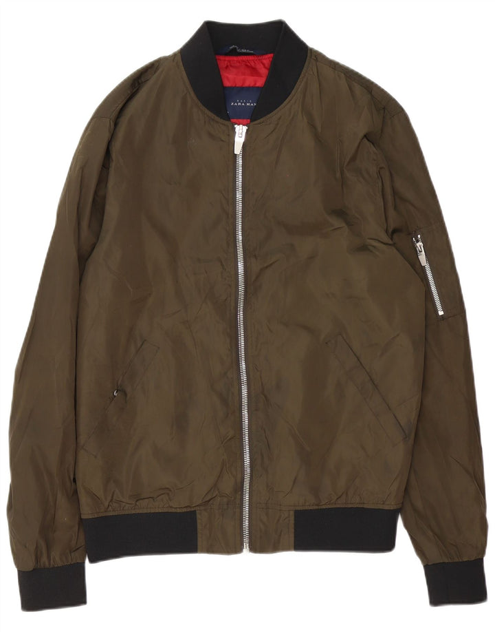 Zara Veste Bomber Homme UK 38 Polyester Vert Moyen