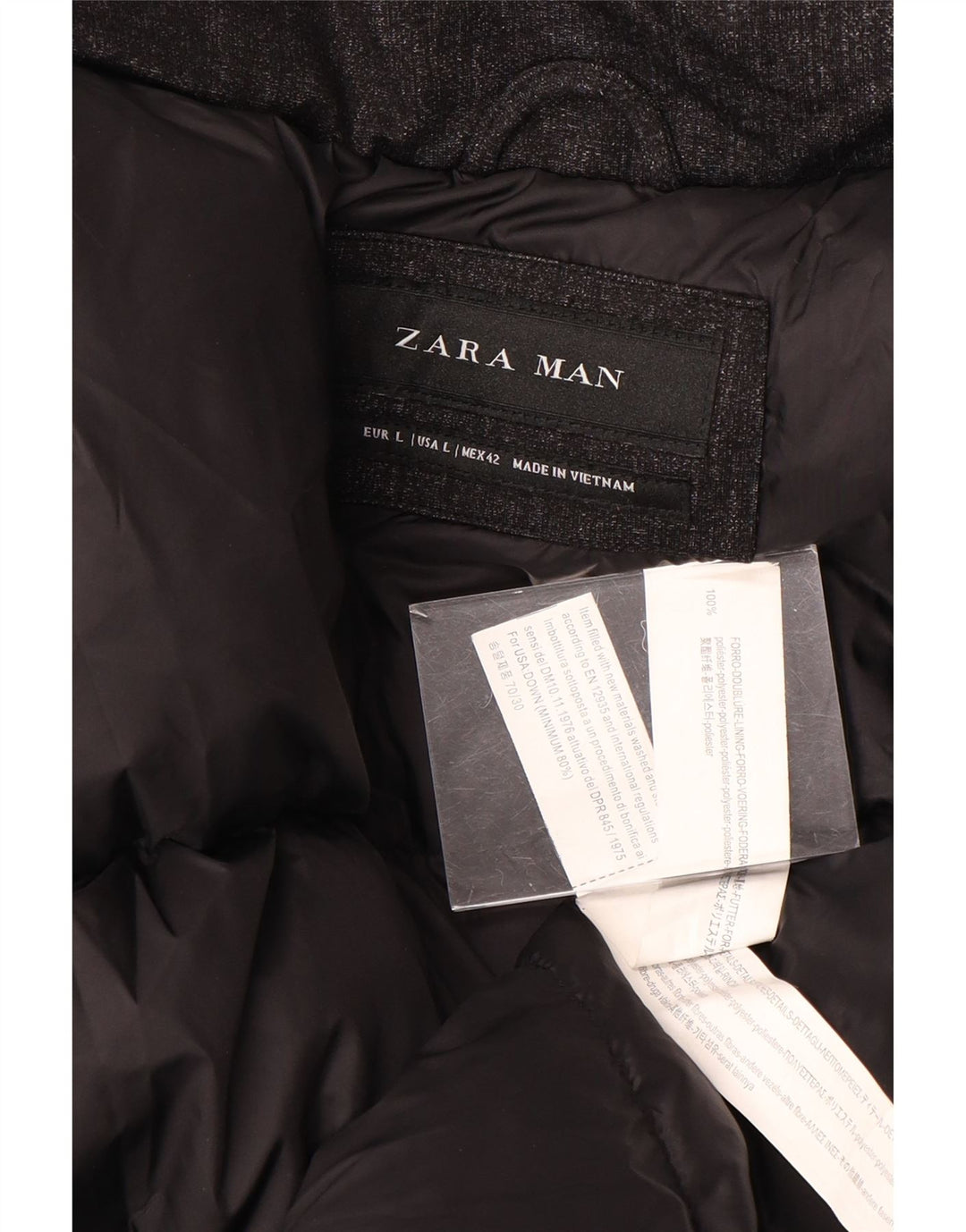ZARA Manteau rembourré pour homme UK 40 Large Noir Polyester