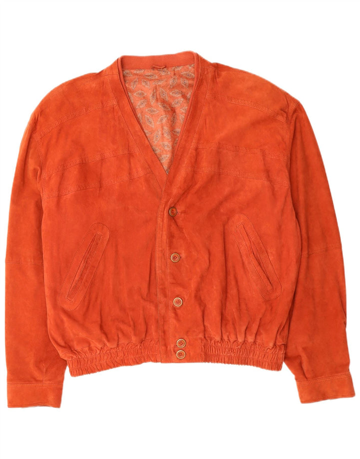 VINTAGE Veste en Daim Bomber Homme IT 54 2XL Cuir Orange