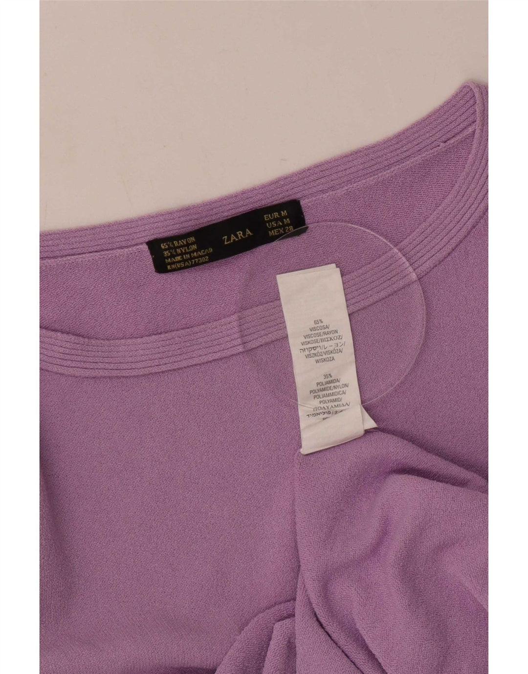 Zara Femme Top Manches 3/4 UK 12 Violet Moyen Viscose