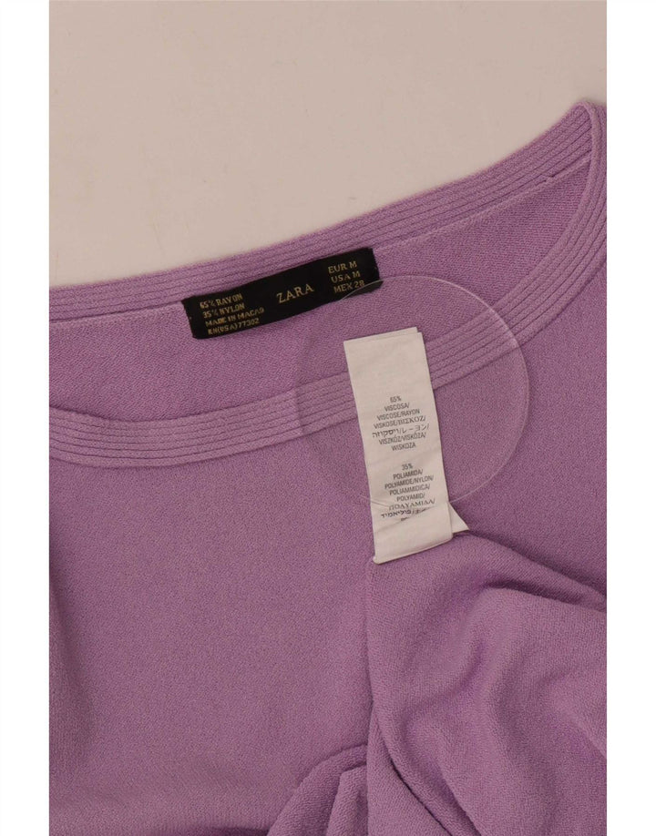 Zara Femme Top Manches 3/4 UK 12 Violet Moyen Viscose
