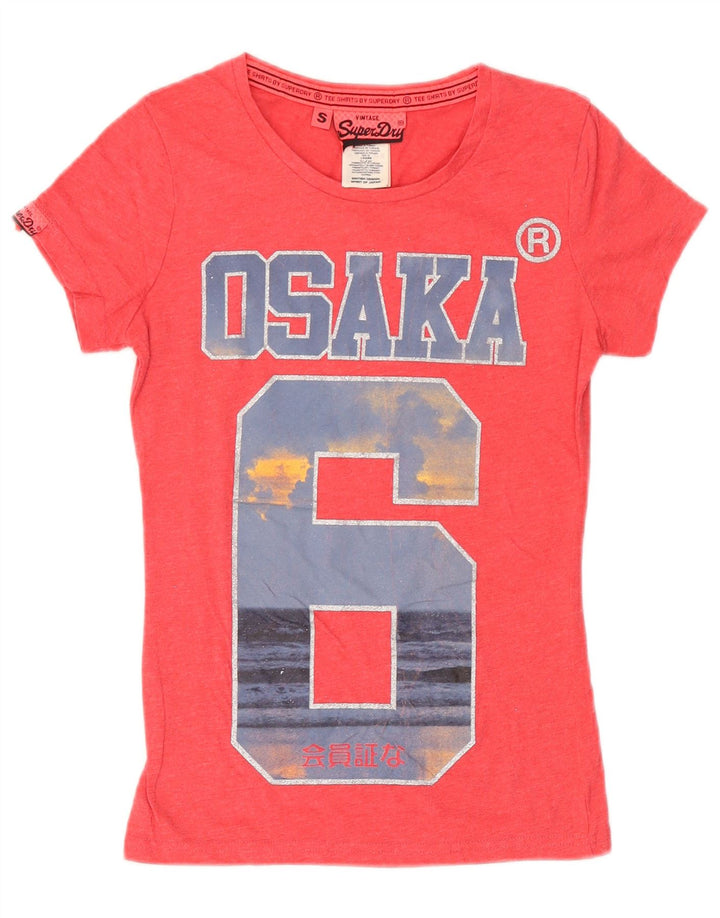 Superdry Femme Osaka Graphic T-Shirt Top UK 10 Petit Rose Coton