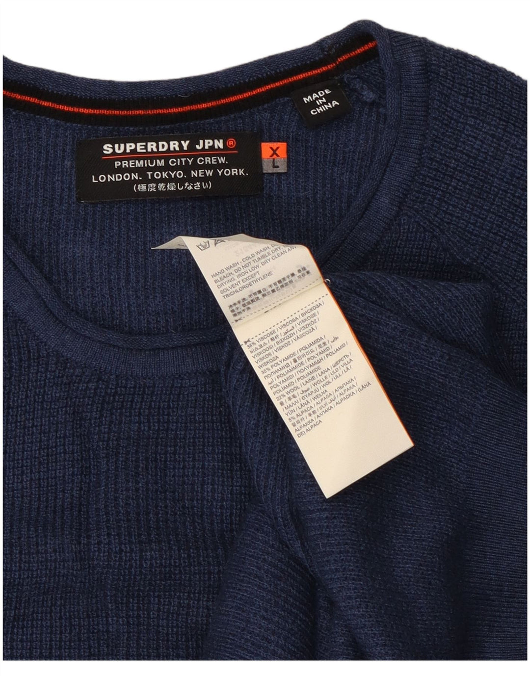 Superdry Pull à col rond XL Bleu marine Viscose