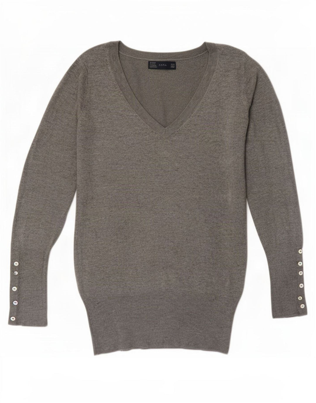Zara Pull col V pour femme UK 12 Gris moyen