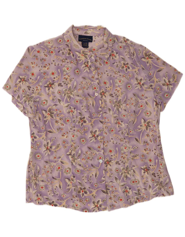 CHARTER CLUB Chemisier à manches courtes pour femme US 16 2XL Violet Floral Soie