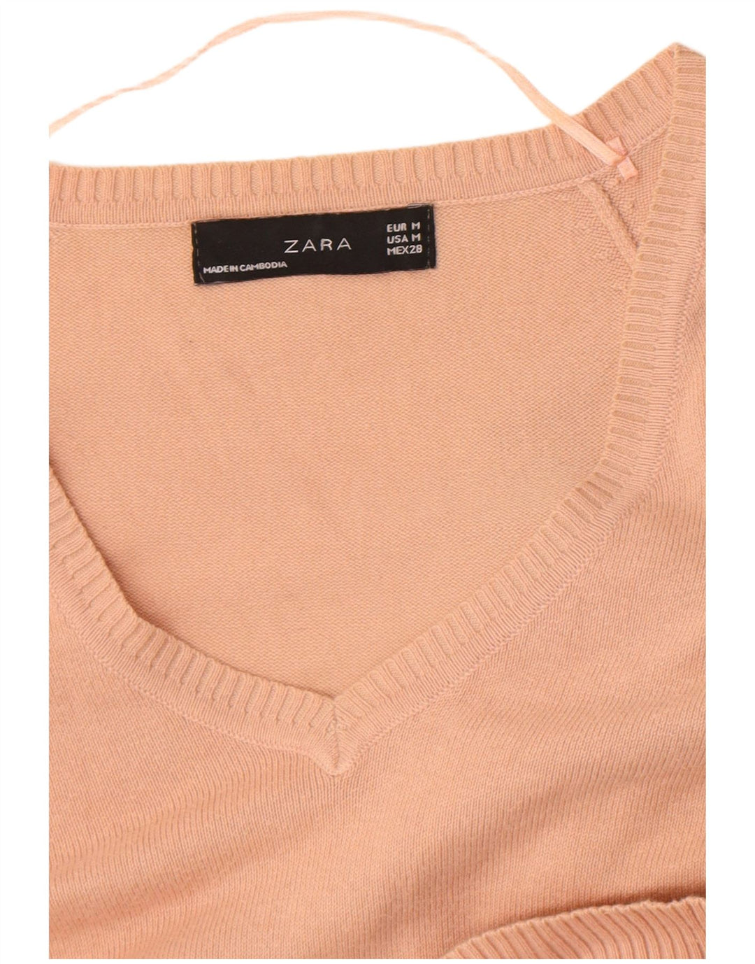 Zara Pull court à col en V pour femme UK 12 Rose moyen