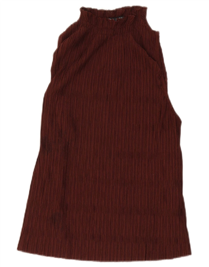 Zara Femme Haut Licou UK 10 Petit Bordeaux Polyester