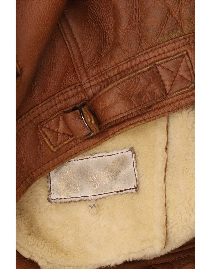 veste en peau de mouton vintage pour homme IT 54 2XL Cuir marron