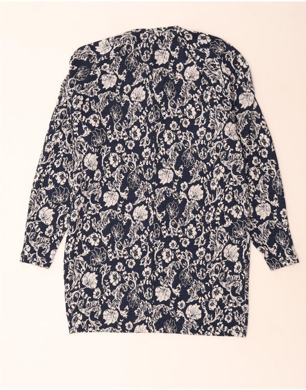 Zara Robe droite surdimensionnée à manches longues pour femme UK 10 Petit Bleu Marine Floral