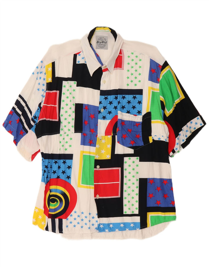 Key West Chemise à manches courtes pour homme XL Blanc Patchwork Viscose