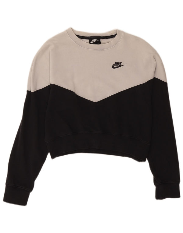 Nike Womens Crop Sweatshirt Jumper UK 14 Moyen Noir Colorblock Coton