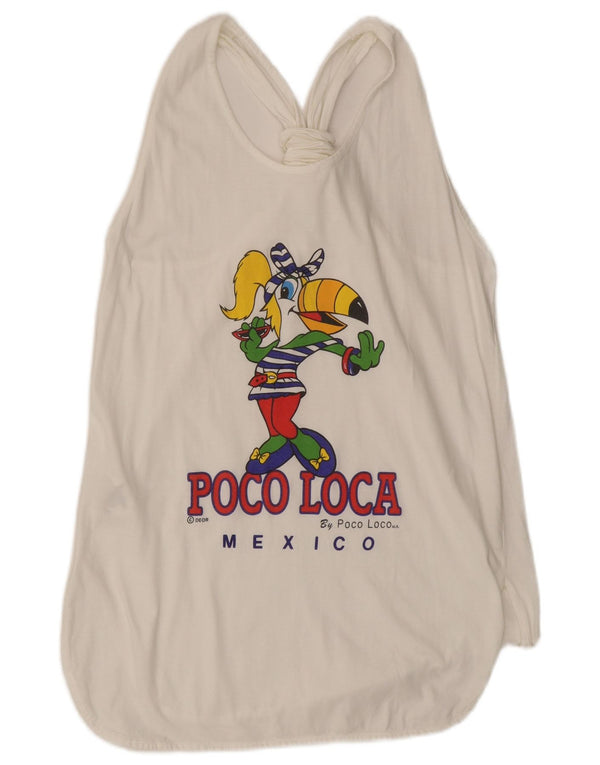 vintage Womens Graphic Vest Top UK 16 Grand Coton Blanc