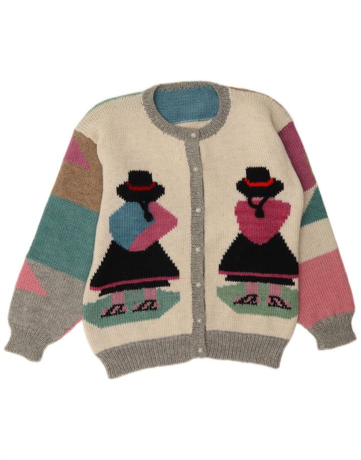 vintage Womens Cardigan Sweater UK 16 Grand Colorblock multicolore